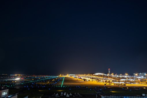 Osaka, Japan - May 23 2019 : Kansai International Airport Terminal 1 at night. 
There is a runway of 4000m at the terminal 1.