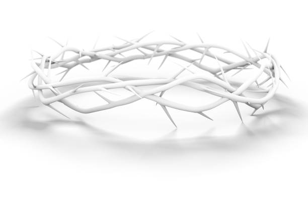 Branches of thorns woven into a white crown depicting the crucifixion on a white background - 3D render