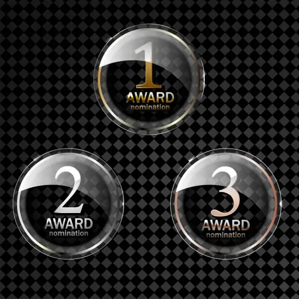 Vector illustration of Award medal gold silver and bronze. Champion metal ward for winner. Vector on transparent background.