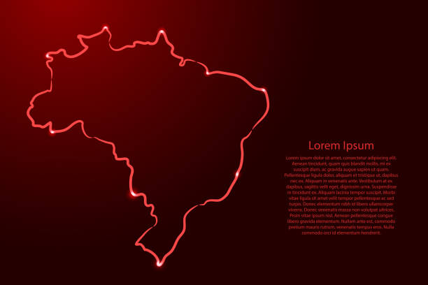 Brazil map from the contour red brush lines and glowing stars on dark background. Vector illustration. Brazil map from the contour red brush lines and glowing stars on dark background. Vector illustration. elen stock illustrations