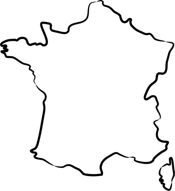 франция карта из контура черные линии кисти на белом фоне. векторная иллюстрация. - france stock illustrations