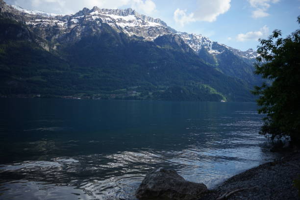 lago de brienz em interlaken switzerland. - brienz interlaken switzerland rural scene - fotografias e filmes do acervo