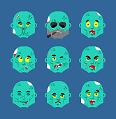 istock Zombie set emoji avatar. sad and angry face. guilty and sleeping. Living Dead sleeping emotion face. Undead Vector illustration 1156859650