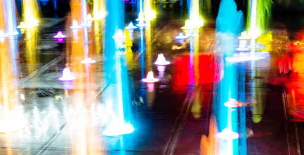 Group of beautiful fountain at night.