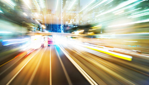 istock Long exposure in a moving bus at night 1156867002