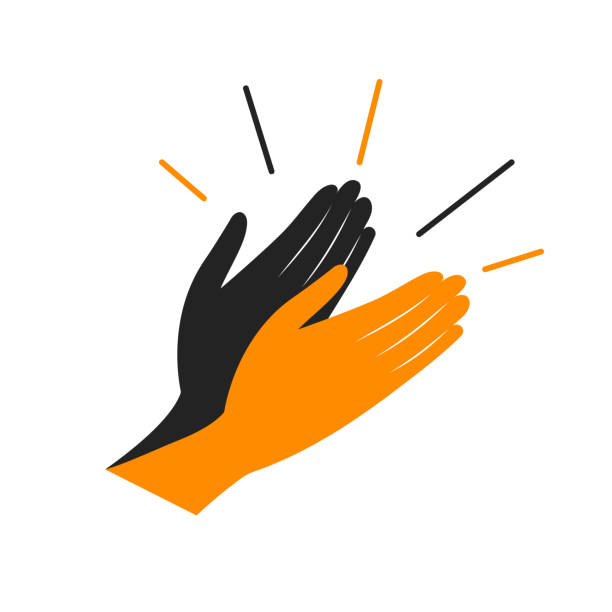 two cheering hands Two hands applauding, support in business, greeting winner, emoji trio, bravo gesture. Vector flat isolated icon good job emoji stock illustrations