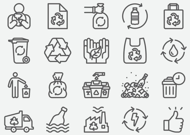 ilustraciones, imágenes clip art, dibujos animados e iconos de stock de iconos de línea de reciclaje - garbage dump