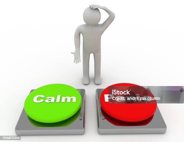 Calm Panic Buttons Show Panicking Or Calmness Counseling Stock Photo - Download Image Now