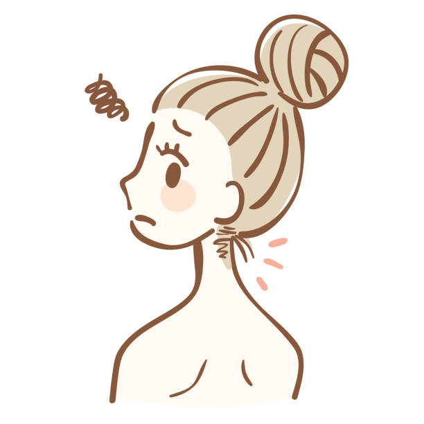 ilustrações, clipart, desenhos animados e ícones de mulher que sofre do cabelo desperdiçado do nuca - nape