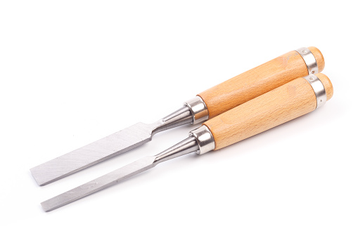 a set of chisels with wooden handle isolated - Image