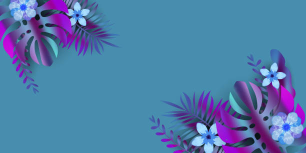 istock Summer template with holographic tropical plant leaves background, exotic floral design for flyer, invitation, poster, web site or greeting card. Vector illustration isolated 1156872141