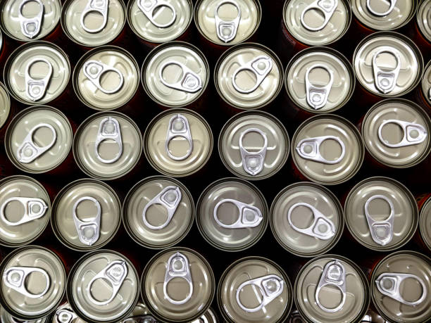 istock Group of Aluminum drink cans, top view 1156873510
