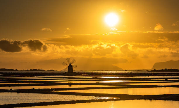 istock Marsala salt pans at sunset, Sicily, Italy 1156873566
