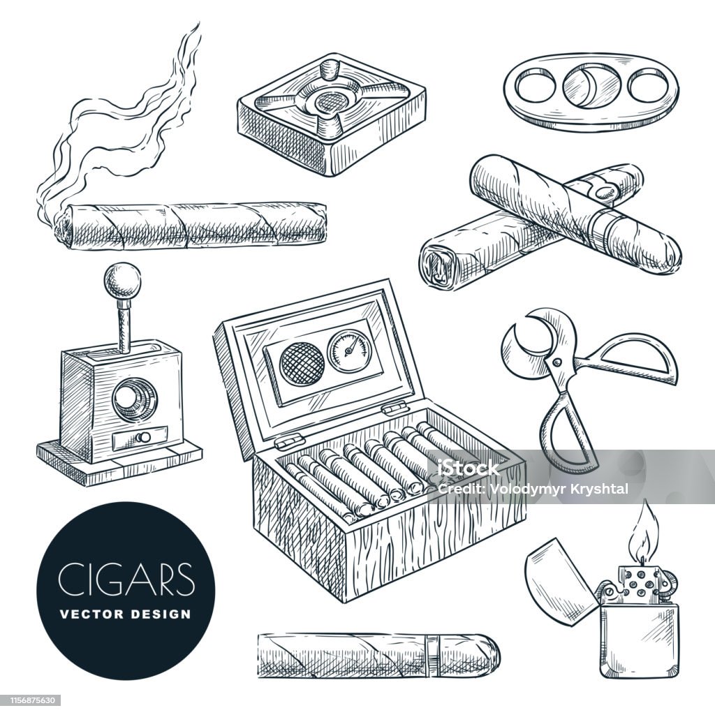 Xì Gà Cuba Và Phụ Kiện Vector Phác Thảo Cổ Điển Minh Họa Bộ Biểu ...