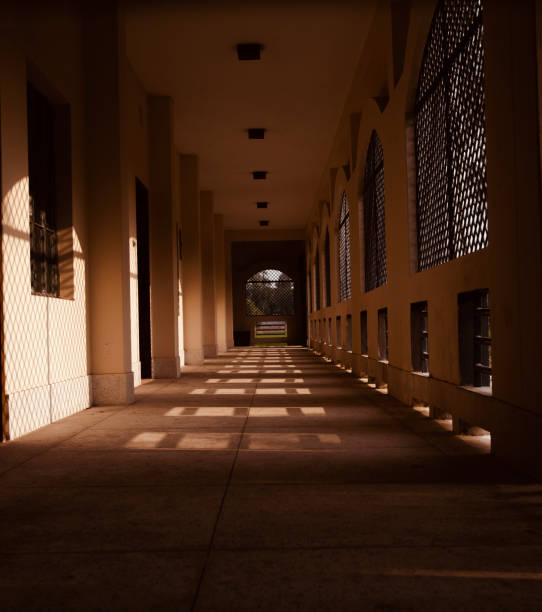 A dark long corridor of a building unique photo