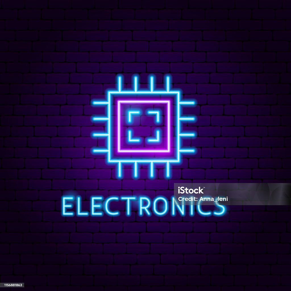 Neon Sign Computer Labels Electronics Neon Label Stock Illustration - Download Image Now - Coding ...