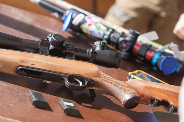 Modern rifle on a table A picture of a modern rifle on a table taken during sport shooting event leasure games stock pictures, royalty-free photos & images