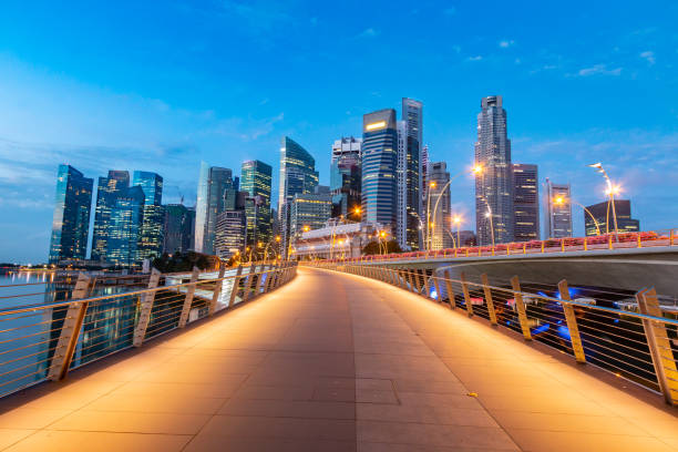 Beautiful and modern Singapore city walkway view