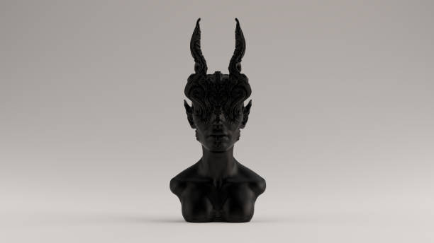 istock Black Antique Horned Demon Queen Statue Bust Front View 1156884247