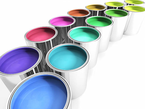 paint cans on white stock photo