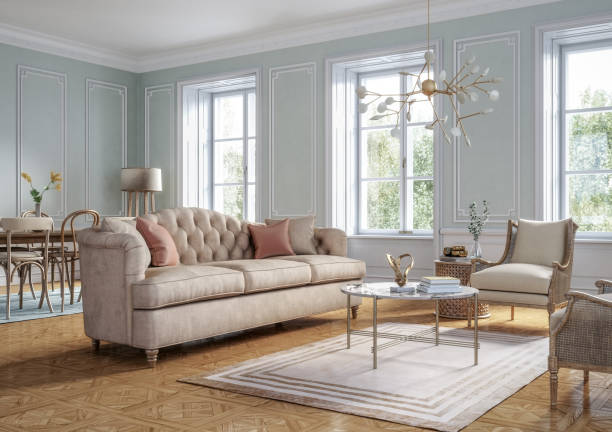 classic style living room interior - 3d render - cultura francesa imagens e fotografias de stock