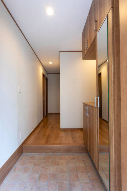 Japanese general housing.　Wood floor entrance. stock photo