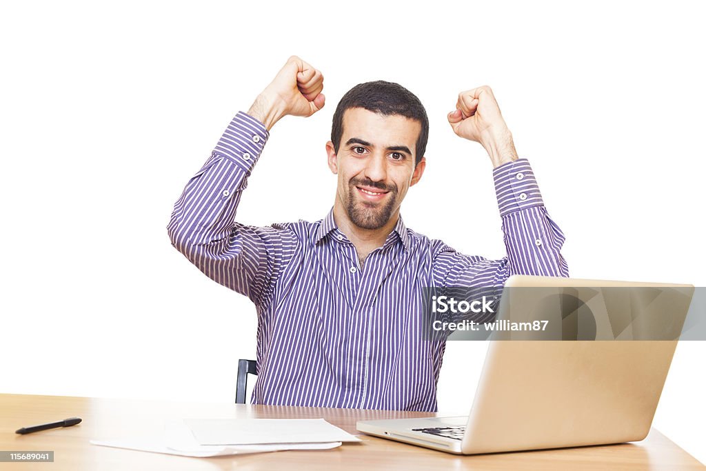 Glückliche junge Mann bei der Arbeit - Lizenzfrei Computer Stock-Foto