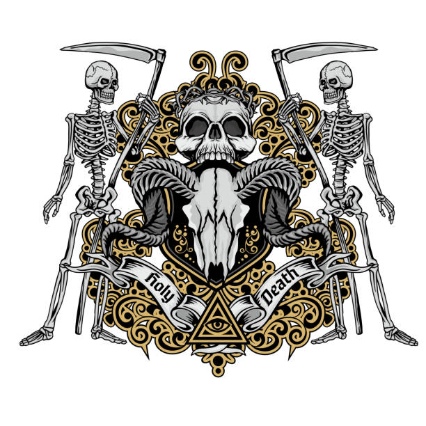 гранж череп герб - morbid angel stock illustrations