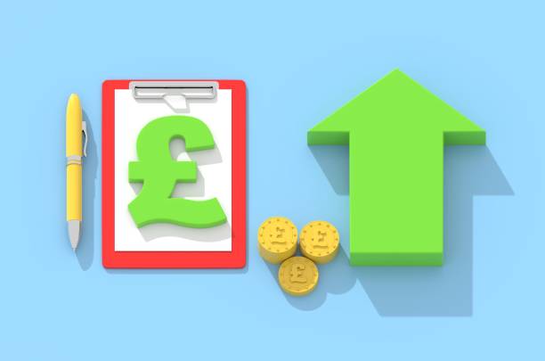 istock Pound Symbol Clipboard and Pen With Big Arrow 1156898364
