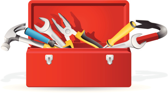 Open red toolbox with tools inside
