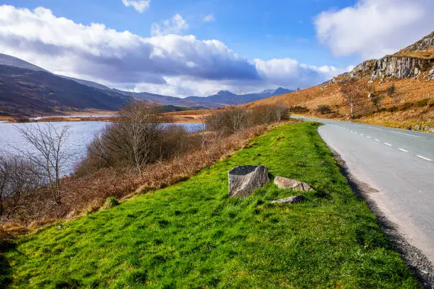 Photo of Beautiful road of  Snowdonia national park.  Snowdonia is a mountainous region in northwestern Wales in the United Kingdom.