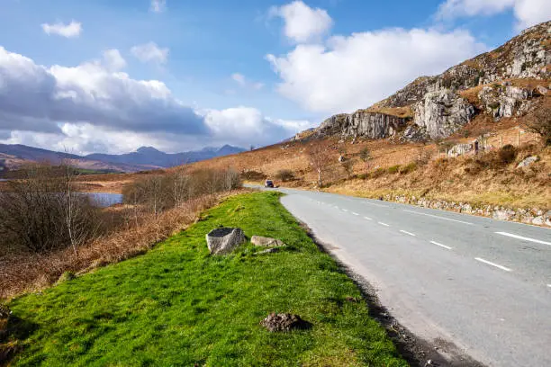 Photo of Beautiful road of  Snowdonia national park.  Snowdonia is a mountainous region in northwestern Wales in the United Kingdom.