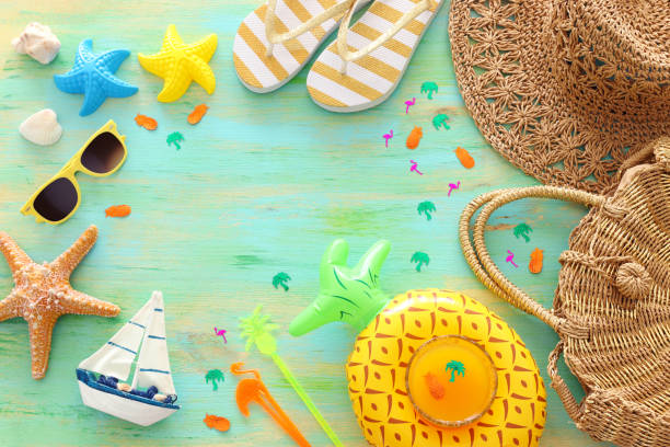 istock Tropical vacation and summer travel image with sea life style objects. Top view 1156903190