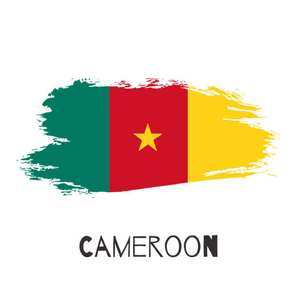 Cameroon vector watercolor national country flag icon Cameroon vector watercolor national country flag icon. Hand drawn illustration with dry brush stains, strokes, spots isolated on gray background. Painted grunge style texture for poster, banner design cameroon stock illustrations