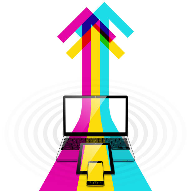 urządzenia do strumieniowego przesyłania danych - data mobility downloading digital tablet stock illustrations