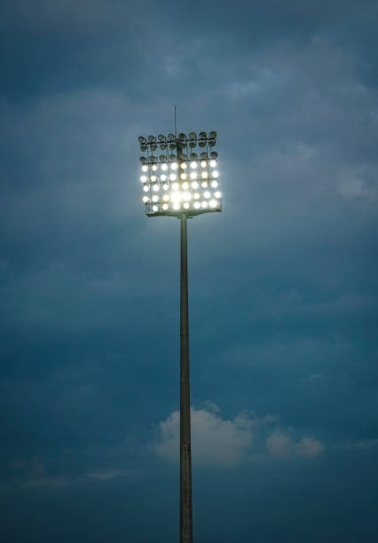 lichterturm breit - floodlight blue sky day stock-fotos und bilder