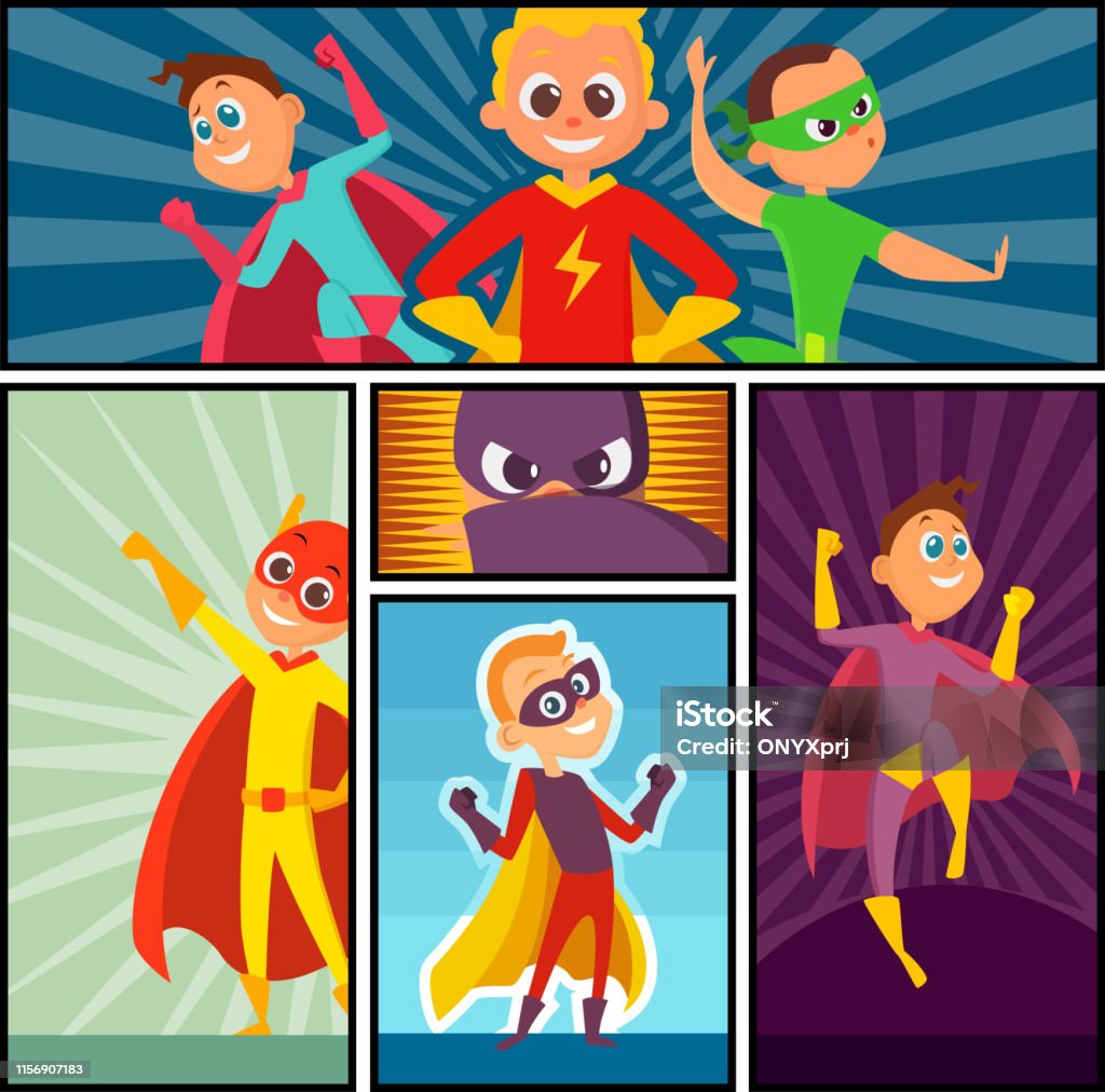 Ilustración de Banderas De Superhéroes Niños Héroes Personajes En Acción  Posa Super Personas Cómic Masa De Dibujos Animados Mascota y más Vectores  Libres de Derechos de Superhéroe - iStock