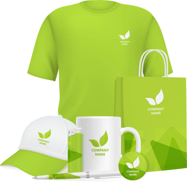 geschäftsidentität. branding-design corporate souvenirs werbeartikel kleidung tasse kappe stift leichter vektor realistische mockup - gruppe von gegenständen stock-grafiken, -clipart, -cartoons und -symbole