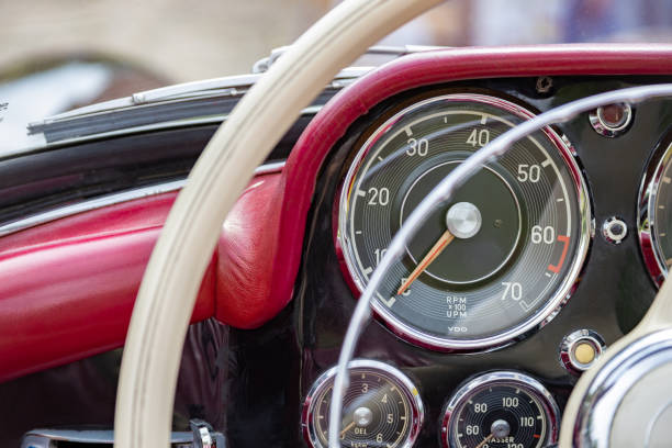 Harburg, Germany - June 16. 2019: Mercedes SL 190 cockpit. Shot was made during the \