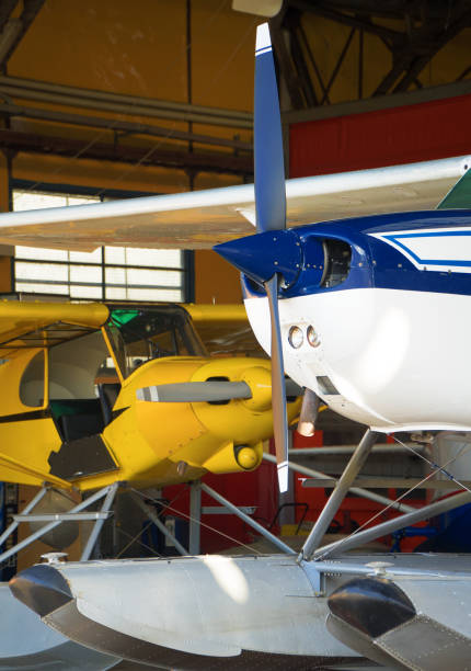 istock Close-up view of floatplanes (seaplanes) standing in hangar. 1156915718
