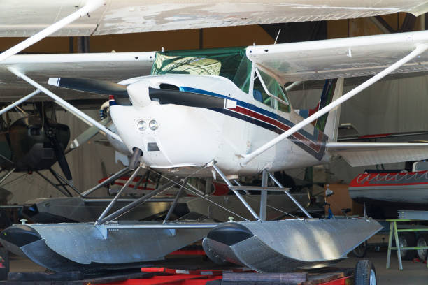 istock Close-up view of floatplanes (seaplanes) standing in hangar. 1156915734