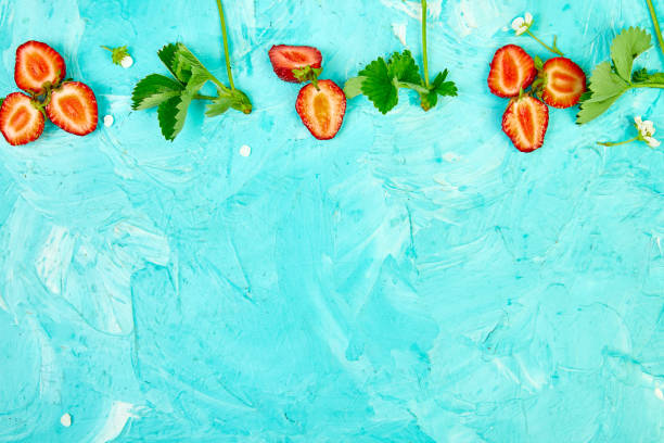 istock Flat lay composition with strawberries on a pink background. 1156916792