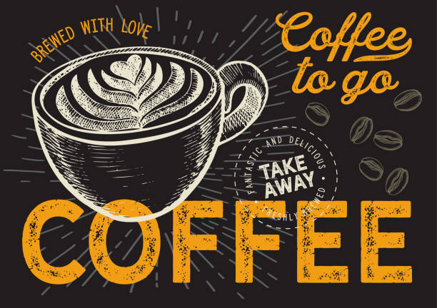 istock Coffee illustration for restaurant on vintage background. Vector hand drawn poster for cafe and drink truck. Design with lettering and doodle graphic elements. 1156920792
