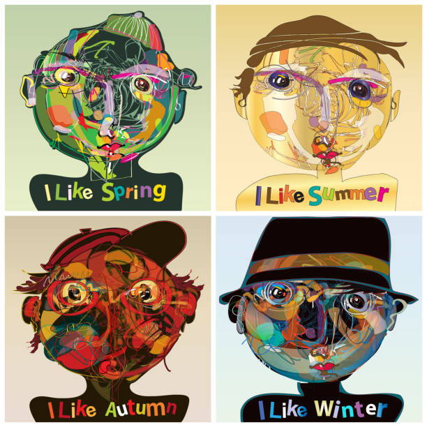 ilustrações, clipart, desenhos animados e ícones de quatro temporadas - child portrait fine art portrait multi colored