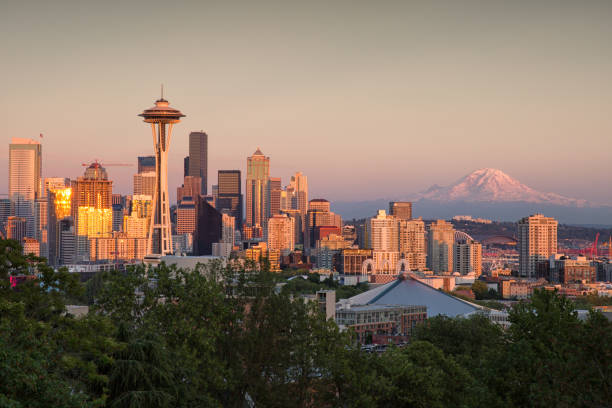 Seattle at Sunset stock photo