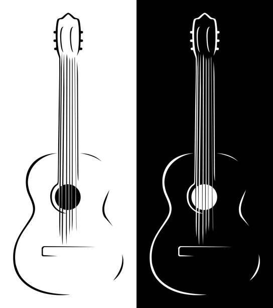 schwarz-weiße klassische gitarre - guitar classical music classical style jazz stock-grafiken, -clipart, -cartoons und -symbole