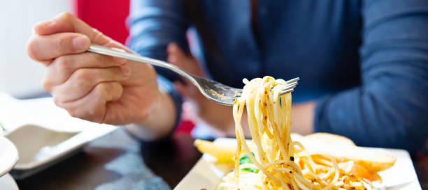 Woman having lunch at a restaurant.