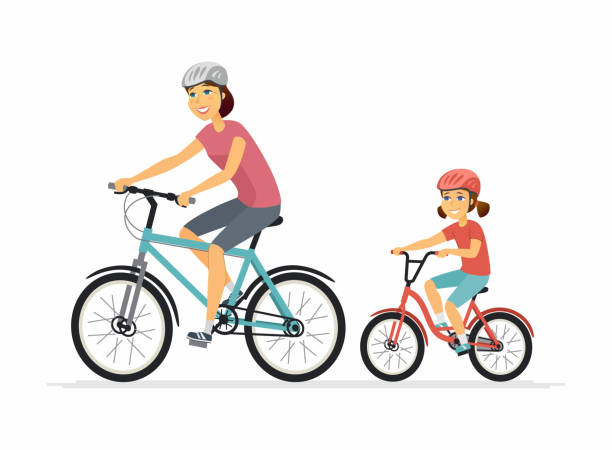 matka i córka na rowerze - rysunek ludzie postaci ilustracji - mother superior stock illustrations