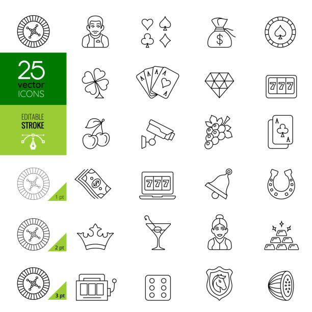 Casino Icon Set. Editable Stroke. Casino and gambling icons. Editable stroke gambling icon stock illustrations