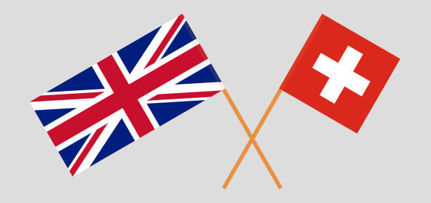 великобритания и швейцария. британские и швейцарские флаги - helvetic confederation stock illustrations